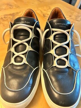Ermenegildo Zegna Couture Men's Navy Leather Low-Top Sneakers